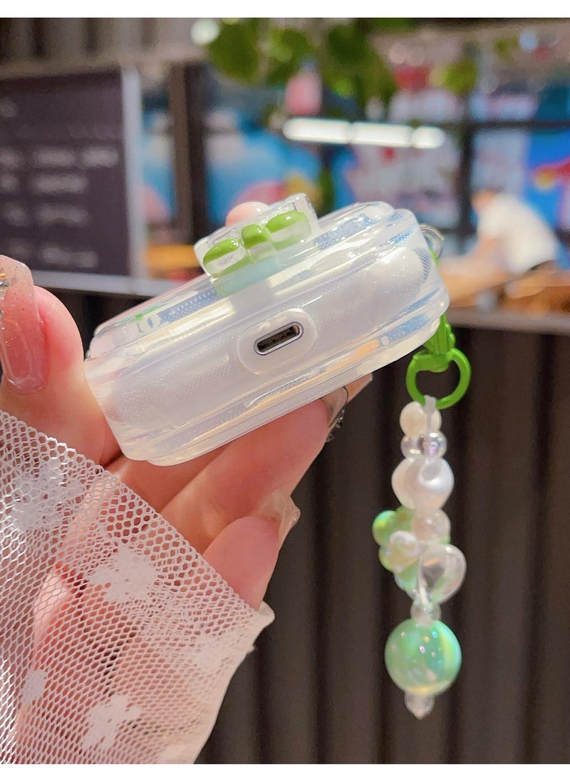 Excefore - Cute Airpod Pro 2 / Airpod Pro Case 3D Flower with Keychain Clear Hard TPU Protective Cover Compatible with AirPods Pro 2nd/1st Generation Case for Girls Women, Floral Green - Image 1