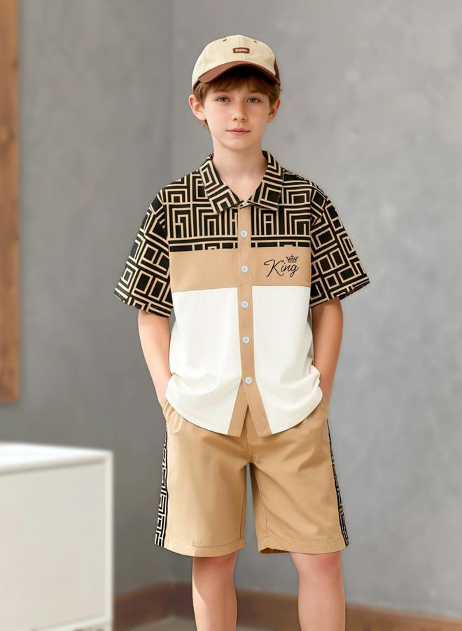 Take Two Teen Boys Color Block Shirt And Shorts Set - Image 1