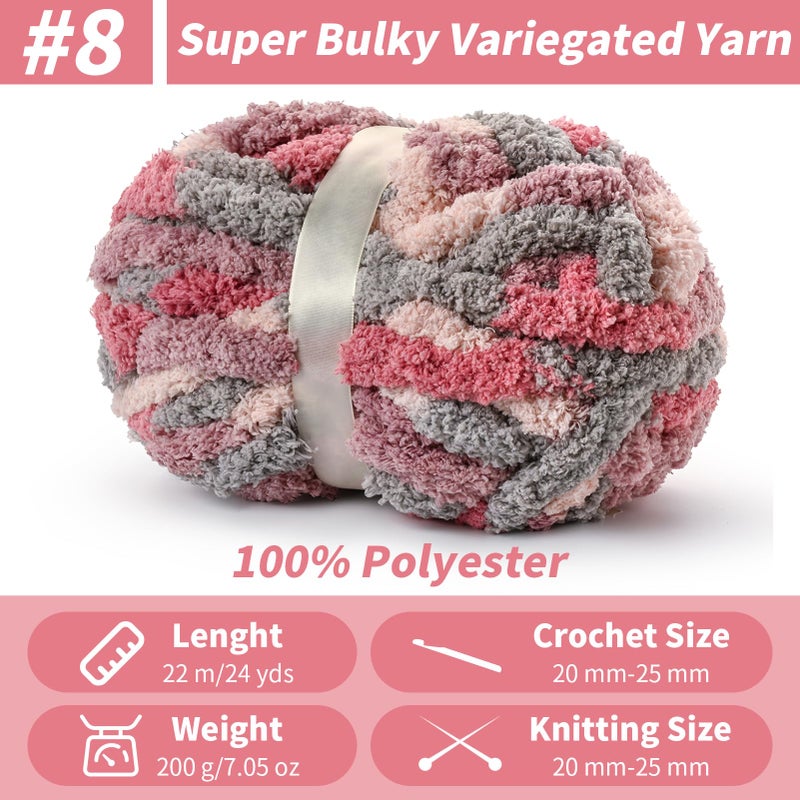 Sekafris 10 Pack Fluffy Chunky Chenille Yarn for Crocheting, Jumbo Chunky Blanket Yarn for Hand Knitting, 240yds/70.5oz Super Bulky Variegated Baby Blanket Yarn(Grey-Pink-Purple) - Image 2