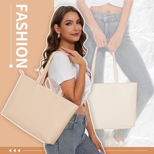 KALIDI FANCY FOREST KALIDI Tote Bag Zipper Shoulder Bag Faux Leather Purses Satchel for Women Casual Handbag Work Dating College, Nude - Image 2