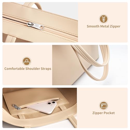 KALIDI FANCY FOREST KALIDI Tote Bag Zipper Shoulder Bag Faux Leather Purses Satchel for Women Casual Handbag Work Dating College, Nude - Image 3