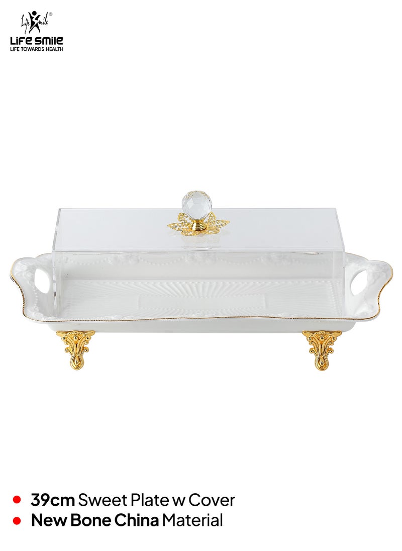 Life Smile - Life Smile Cake Serving Tray With Cover -Bone China Spill Proof Rectangular Countertop Decorative Tray For Appetizer, Cake, Candy, Sweets, Fruit, Bread tray for Home & Office - Image 1