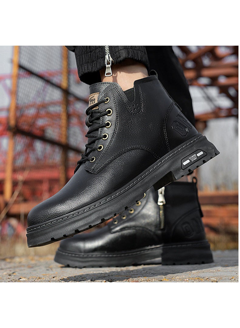 NIBEMINENT أحذية عمل جلدية مقاومة للماء للرجال مع مقدمة فولاذية مضادة للكسر ومقاومة للطعن، أحذية رياضية للذكور لا يمكن تدميرها - Image 3