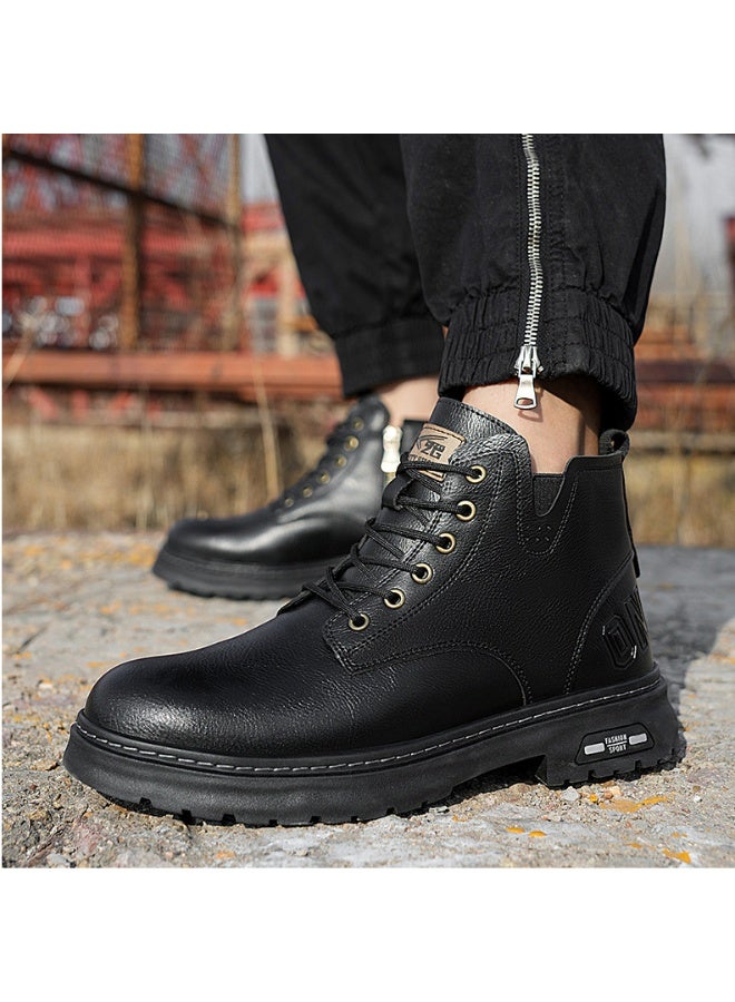 NIBEMINENT أحذية عمل جلدية مقاومة للماء للرجال مع مقدمة فولاذية مضادة للكسر ومقاومة للطعن، أحذية رياضية للذكور لا يمكن تدميرها - Image 2