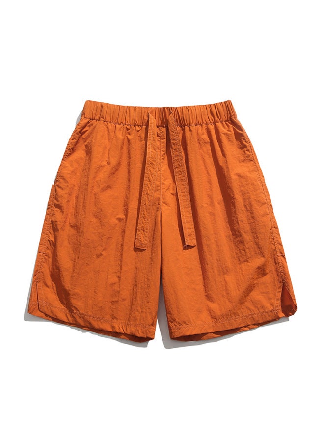 Izexx Summer Ice Silk Quick-drying Shorts Men's American Casual Loose Beach Pants Sports Preppy Style Five-quarter Pants - Image 1