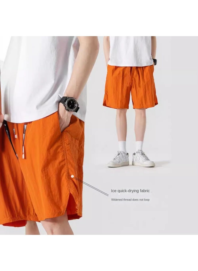 Izexx Summer Ice Silk Quick-drying Shorts Men's American Casual Loose Beach Pants Sports Preppy Style Five-quarter Pants - Image 3