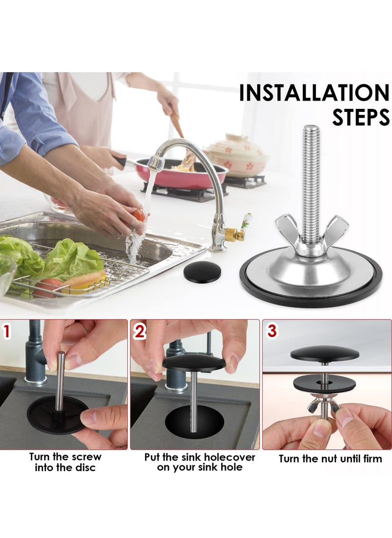 SYOSI - 2 Pieces 2 Inch Sink Hole Cover, Kitchen Faucet Hole Cover, Stainless Steel Kitchen Sink Tap Hole Plate Stopper Cover Blanking, Metal Plug Kitchen Sink Hole Cap (Black) - Image 1