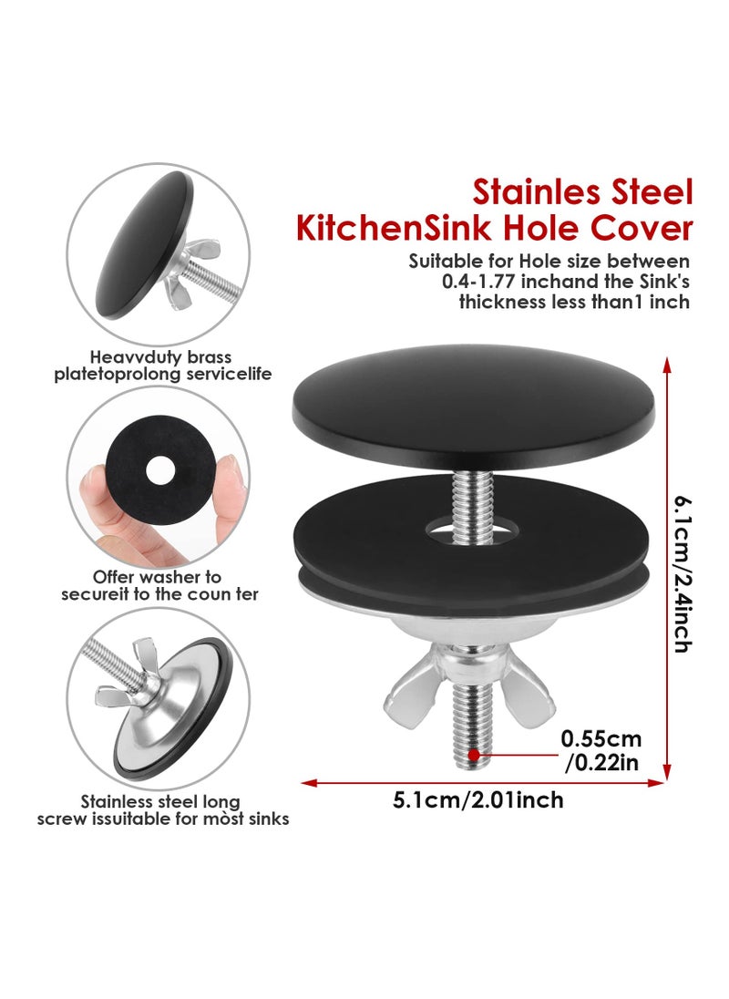 SYOSI - 2 Pieces 2 Inch Sink Hole Cover, Kitchen Faucet Hole Cover, Stainless Steel Kitchen Sink Tap Hole Plate Stopper Cover Blanking, Metal Plug Kitchen Sink Hole Cap (Black) - Image 1