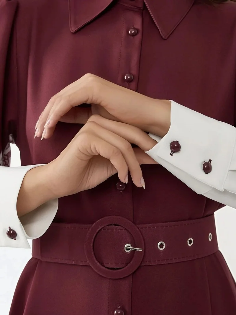 HICCUP Printed Long Sleeve Maxi Dress with Belt