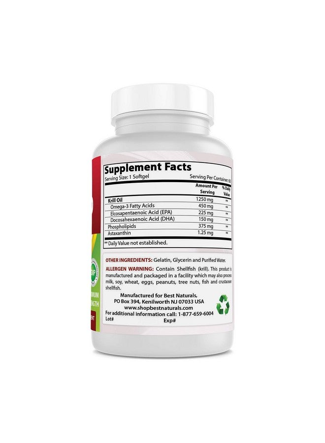 Best Naturals Best Naturals Pure Antarctic Krill Oil 1250 mg (Triple Strength) with Omega-3s EPA, DHA and Astaxanthin 60 Softgels  - Image 4