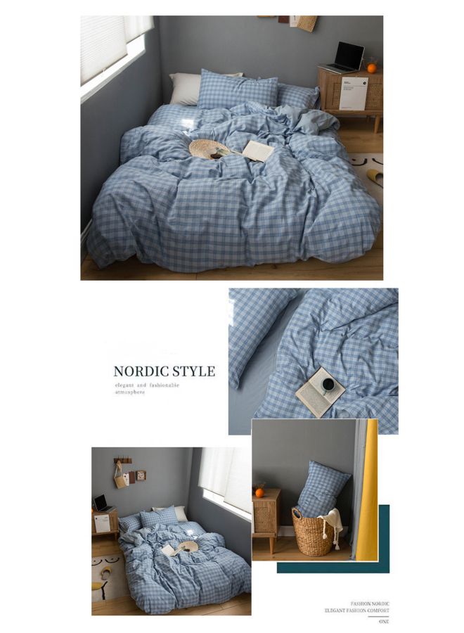 NIBEMINENT 4-Piece Cotton Bedding Set Blue - Image 3