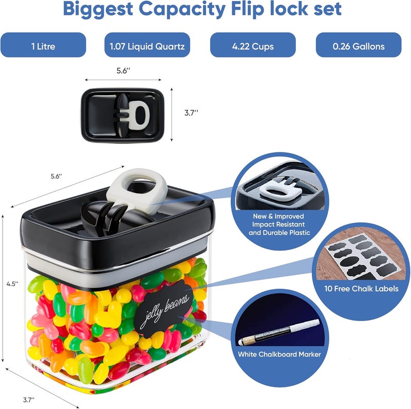 Chef's Path Airtight Food Storage Containers with Improved Lids, Set of 6, 1L Kitchen and Pantry Canisters for Coffee, Spices, and Dry Food, Includes Labels and Marker - Transparent, All Same Size - Image 4