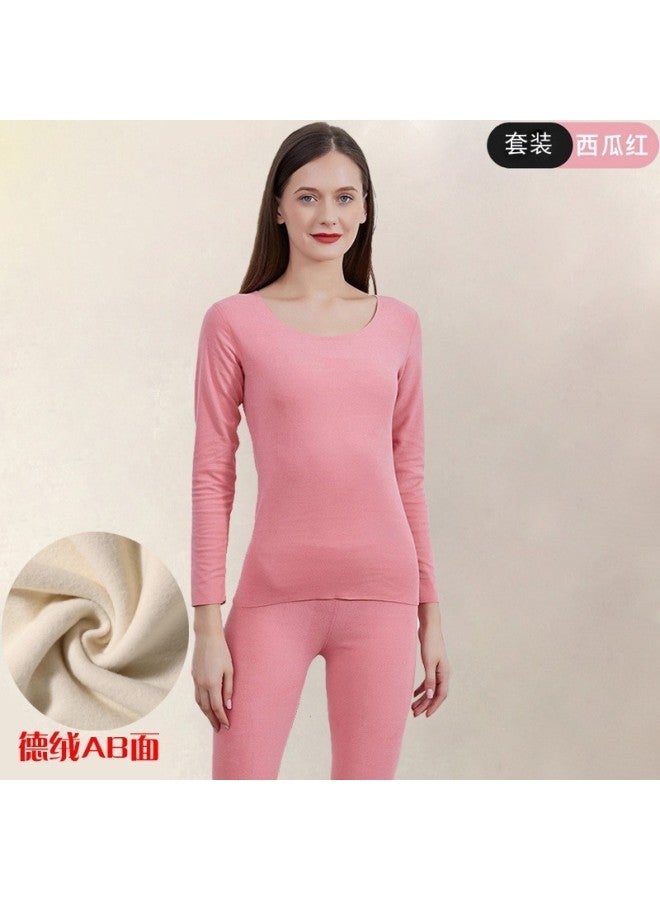 Gold Velvet Velvet Thermal Underwear Suit Men's Autumn And Winter Fleece-lined Silk Silk Round Neck Autumn Clothes Women's Autumn Pants