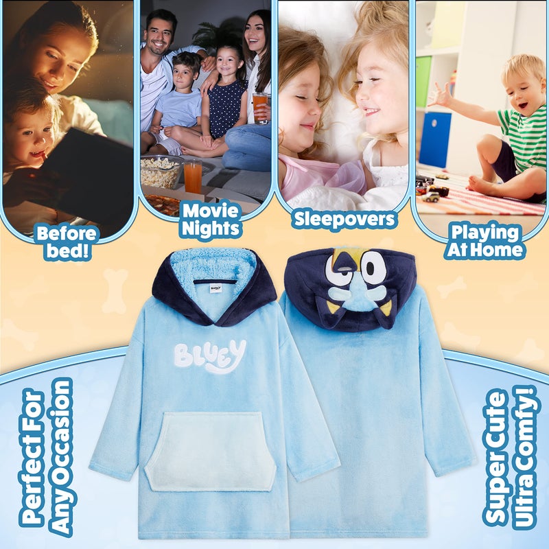 بلوي Bluey Hoodie بطانية - أغطية الصوف كبيرة الحجم للأطفال (الأزرق 2-4 سنوات) - Image 5