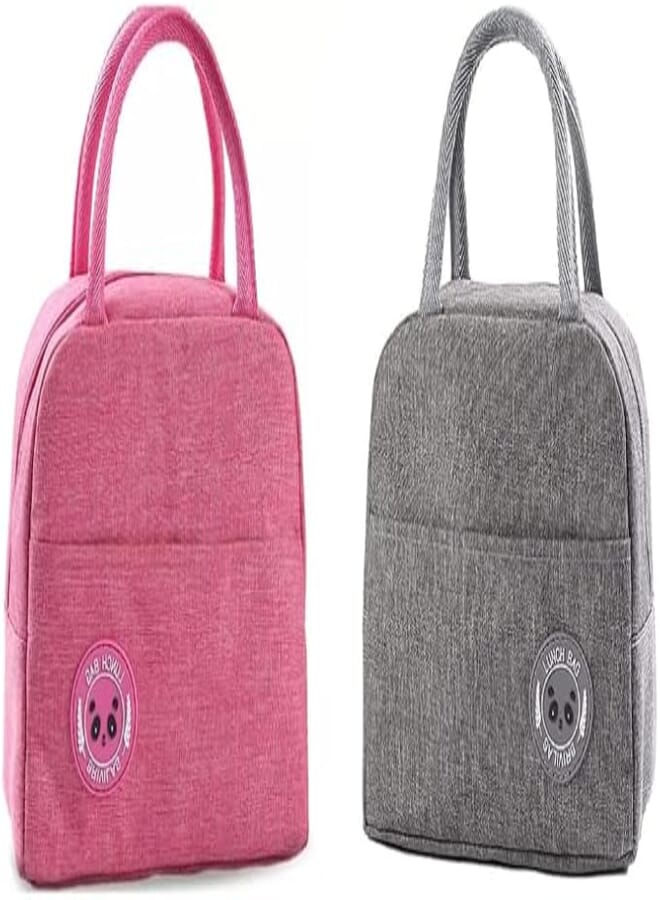 WEZOSHINET Insulated Lunch Bags for Women Work Student Kids to School Waterproof Thermal Cooler Tote Bag Picnic Organizer Storage Tiffin Box Portable and Reusable (Pink+Gery Lunch Bag)