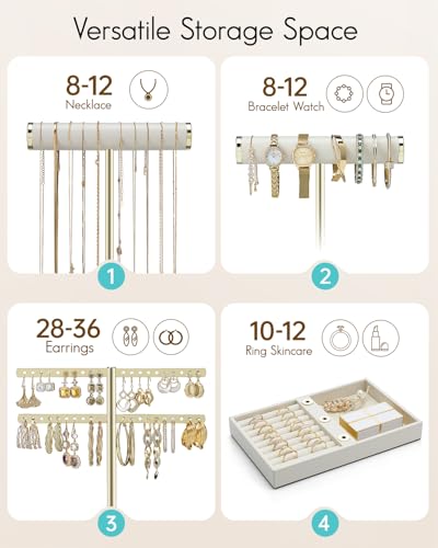 VLANDO 3 Tier Bracelet Holder Display Leather Jewelry Holder Display for Women Detachable Jewelry Stand for Bracelet Necklace Earrings Rings Beige - Image 3