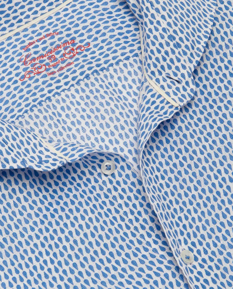 Camicissima Trendy Blue Linen Shaped Fit Shirt