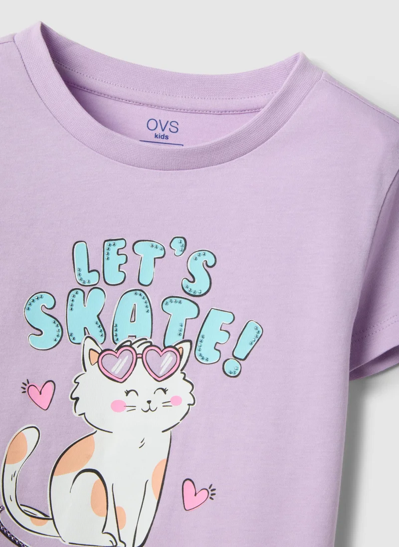 Ovs  Ovs Girls' Regular Fit Pure Cotton Violet T-Shirt With Print for Kids | Best Price UAE