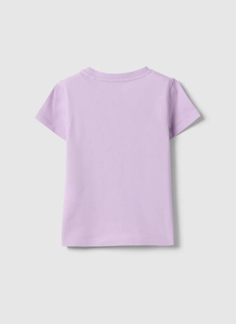 او في اس Ovs Girls' Regular Fit Pure Cotton Violet T-Shirt With Print
