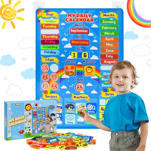 Taika All about Today Chart My Daily Calendar Calendar for Kids Calendar Weather Felt Chart Classroom Monthly Chart Fun Educational Toy Autism Learning Materials Classroom Chart for 4 years - Image 1