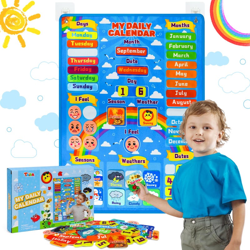 Taika All about Today Chart My Daily Calendar Calendar for Kids Calendar Weather Felt Chart Classroom Monthly Chart Fun Educational Toy Autism Learning Materials Classroom Chart for 4 years - Image 2
