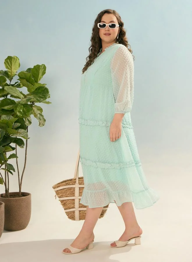 ساسافراس فستان ميدي بمقاس كبير وخيوط دوبي مع أزرار