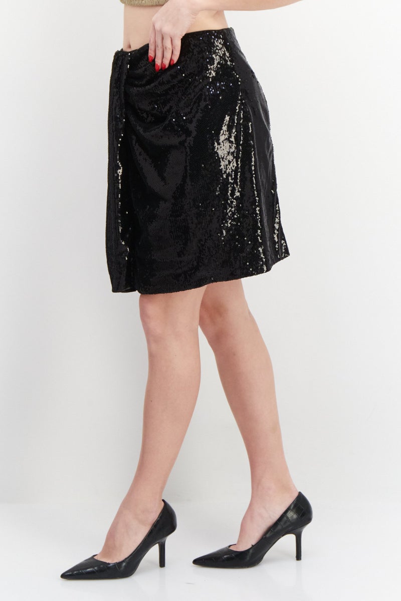 promod Women Textured Mini Skirt, Black - Image 2