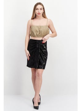 promod Women Textured Mini Skirt, Black  - Image 3