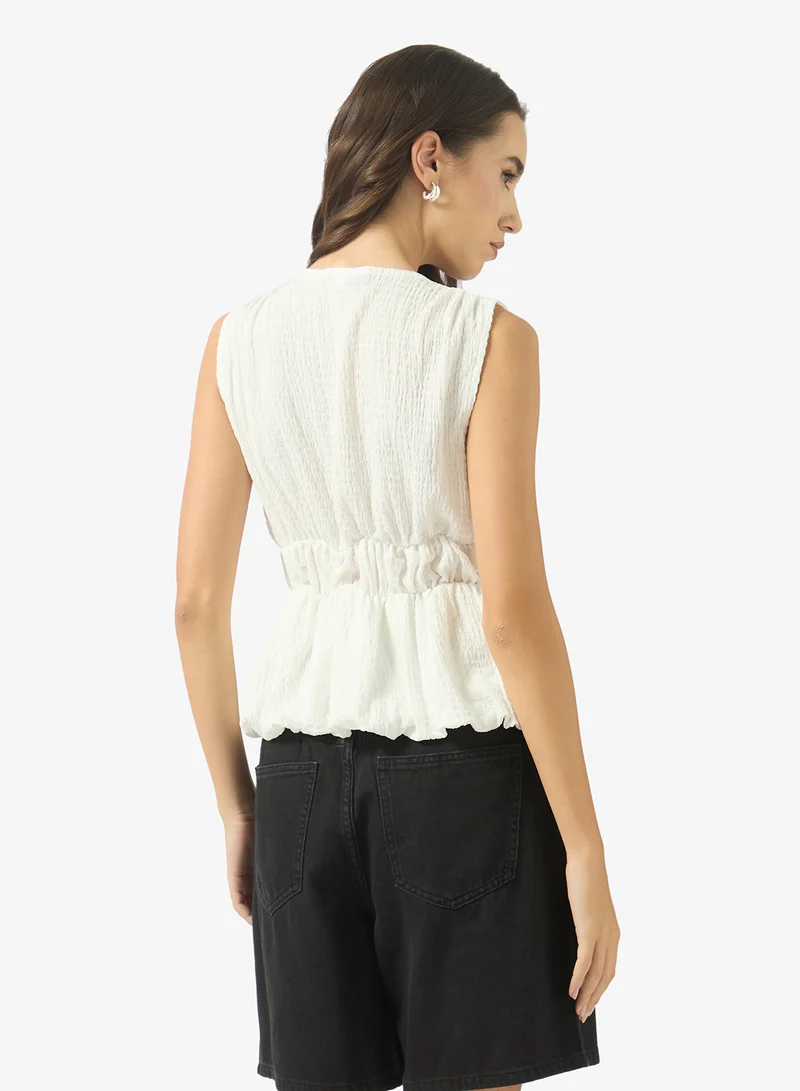 جينجر V Neck Gather Detail Top with Bow