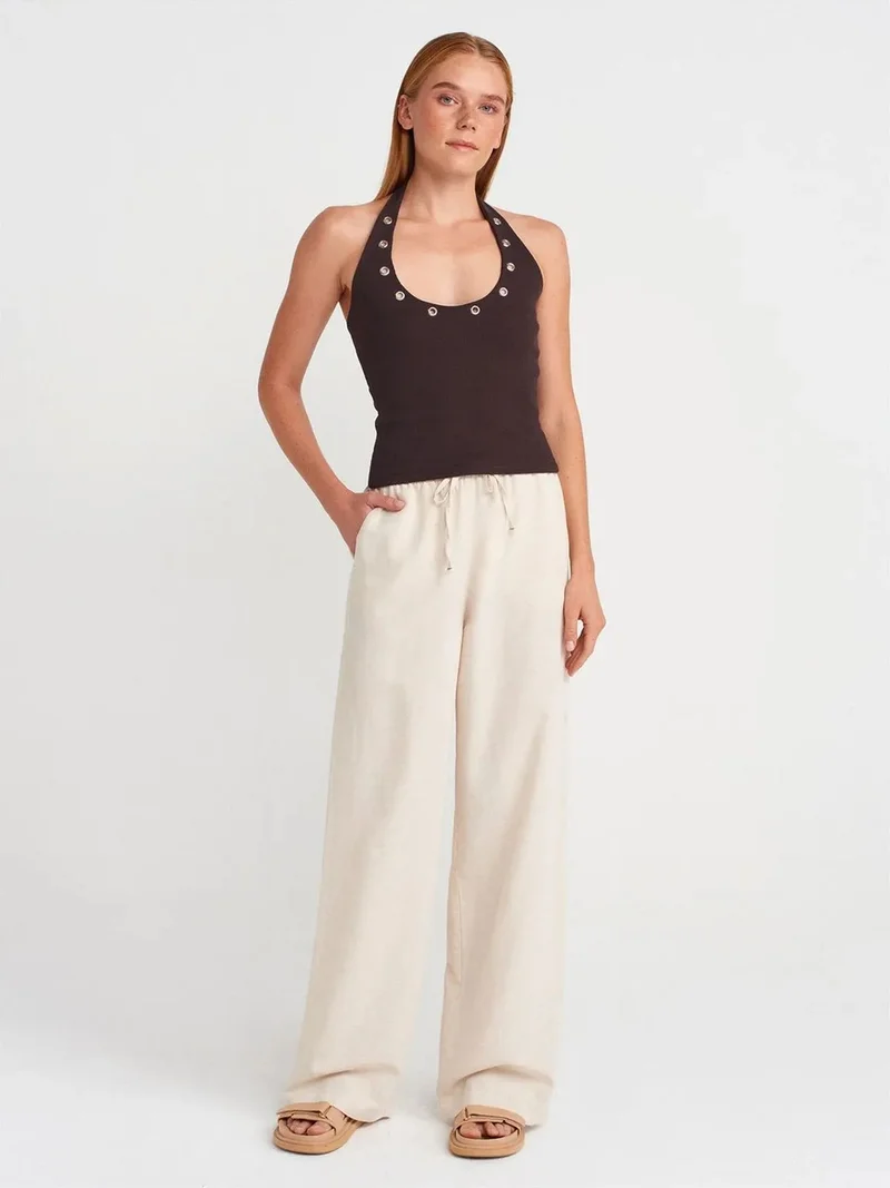 ديلفين DILVIN Wide-Leg Linen-Blend Trousers