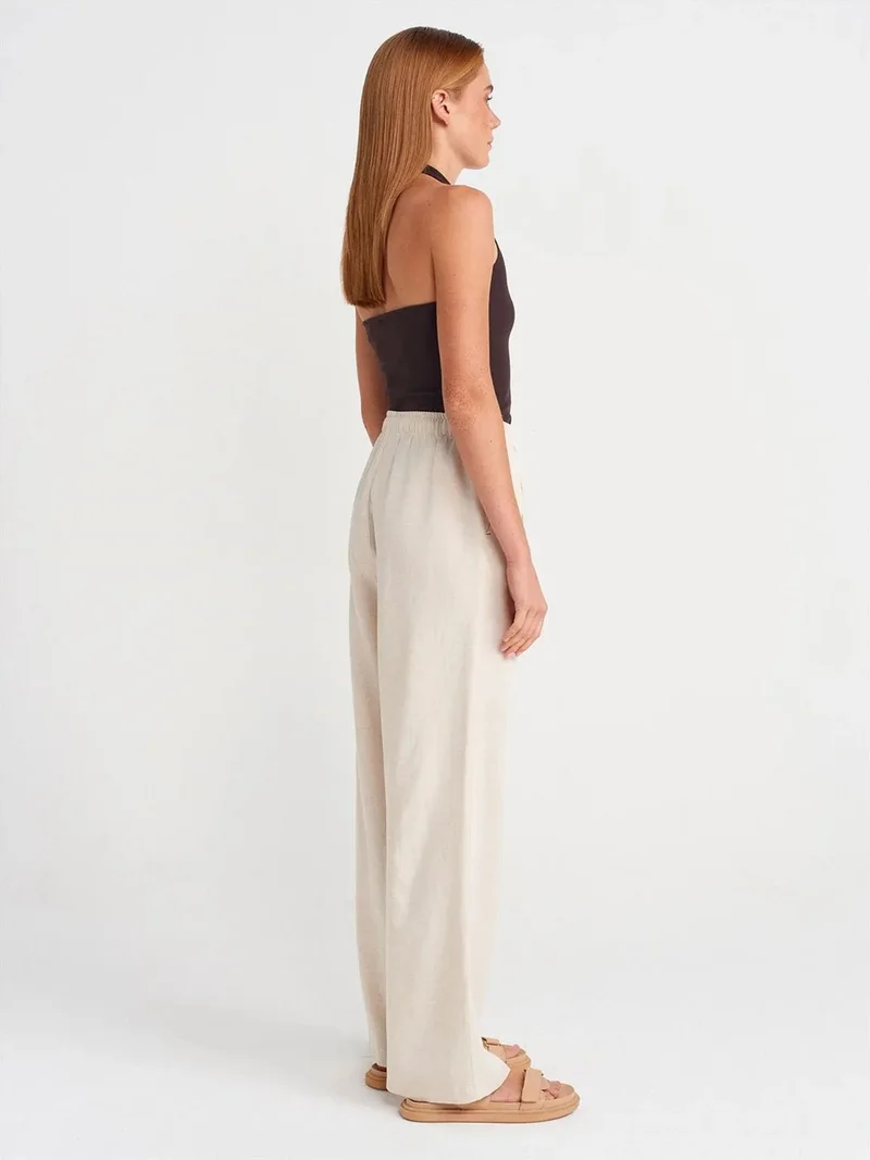 ديلفين DILVIN Wide-Leg Linen-Blend Trousers