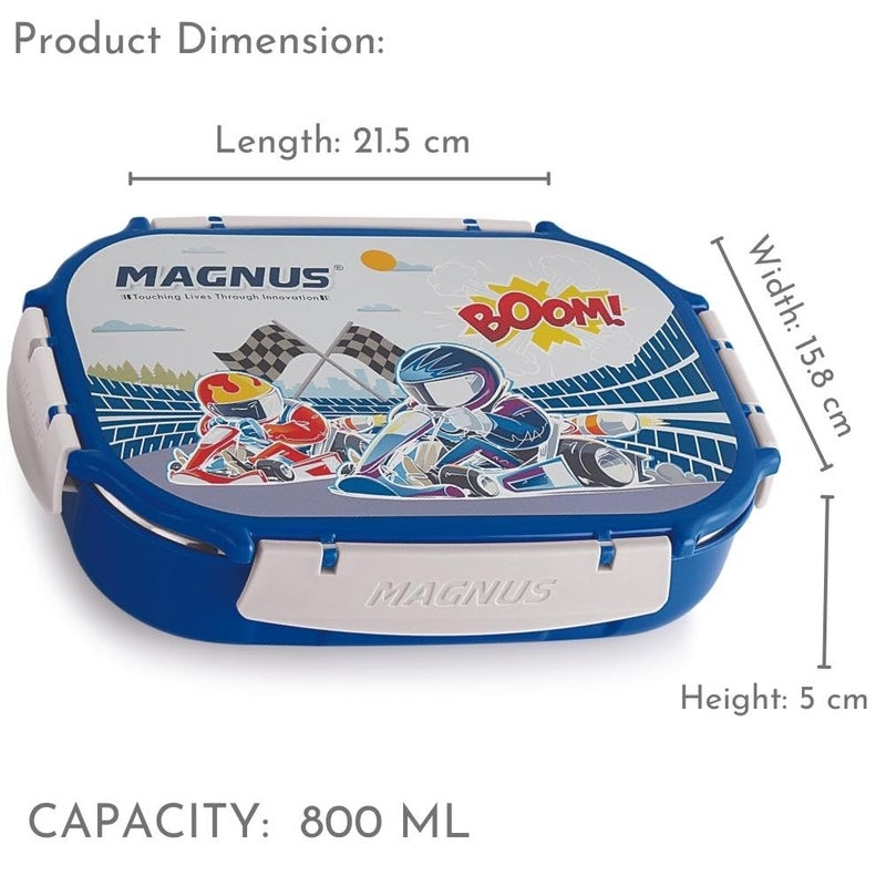 Magnus Spike Kids SP Blue Lunchbox - 800ml Stainless Steel Tiffin & 150ml Container | Airtight, Leakproof, Insulated Lunch Box for Kids & Lunch Boxes for Office Men, Easy Carry for Boys & Girls - Image 2