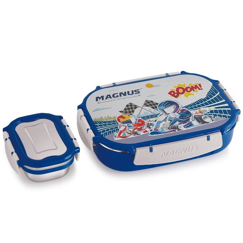 Magnus Spike Kids SP Blue Lunchbox - 800ml Stainless Steel Tiffin & 150ml Container | Airtight, Leakproof, Insulated Lunch Box for Kids & Lunch Boxes for Office Men, Easy Carry for Boys & Girls - Image 1