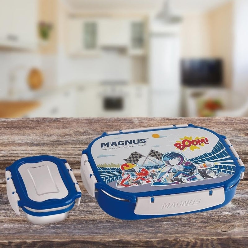 Magnus Spike Kids SP Blue Lunchbox - 800ml Stainless Steel Tiffin & 150ml Container | Airtight, Leakproof, Insulated Lunch Box for Kids & Lunch Boxes for Office Men, Easy Carry for Boys & Girls - Image 5