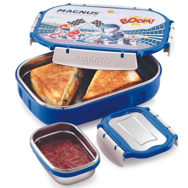 Magnus Spike Kids SP Blue Lunchbox - 800ml Stainless Steel Tiffin & 150ml Container | Airtight, Leakproof, Insulated Lunch Box for Kids & Lunch Boxes for Office Men, Easy Carry for Boys & Girls - Image 4