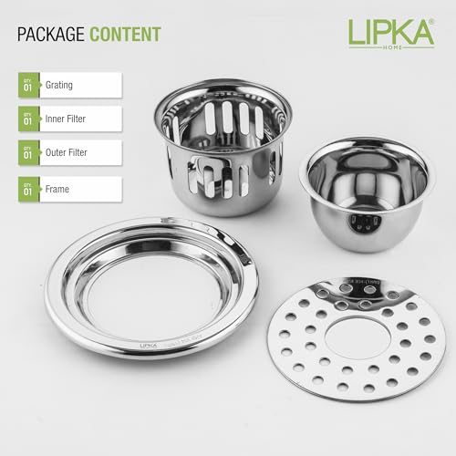 LIPKA Round Floor Drain |304-Grade Stainless Steel |5 Inches| with Cockroach Trap/Jali & Hole | - Image 5