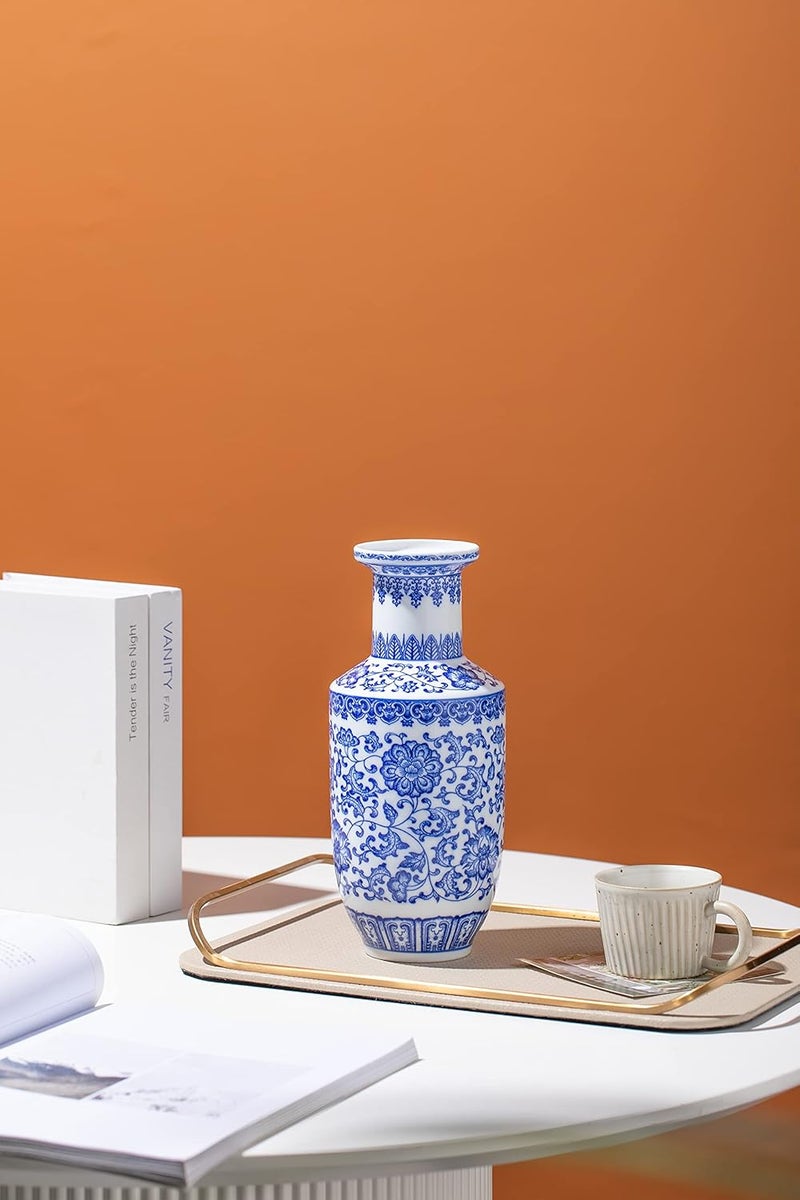 GaLouRo Blue and White Chinoiserie Vase, Ginger Jar for Home Decor, Porcelain, 10" H - Image 5