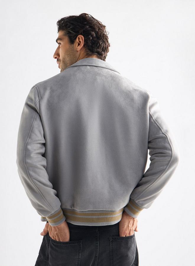 Splash FAV Striped Collared Varsity Jacket with Long Sleeves and Button Closure - Image 3