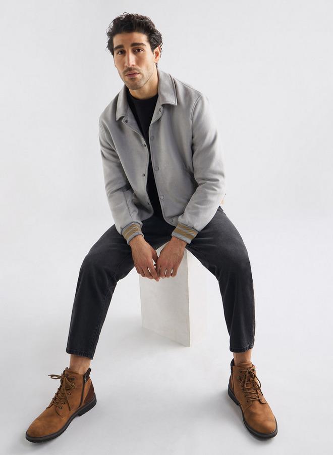 Splash FAV Striped Collared Varsity Jacket with Long Sleeves and Button Closure - Image 2