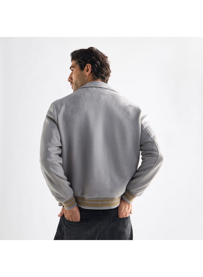 FAV - Striped Collared Varsity Jacket with Long Sleeves and Button Closure - Image 1