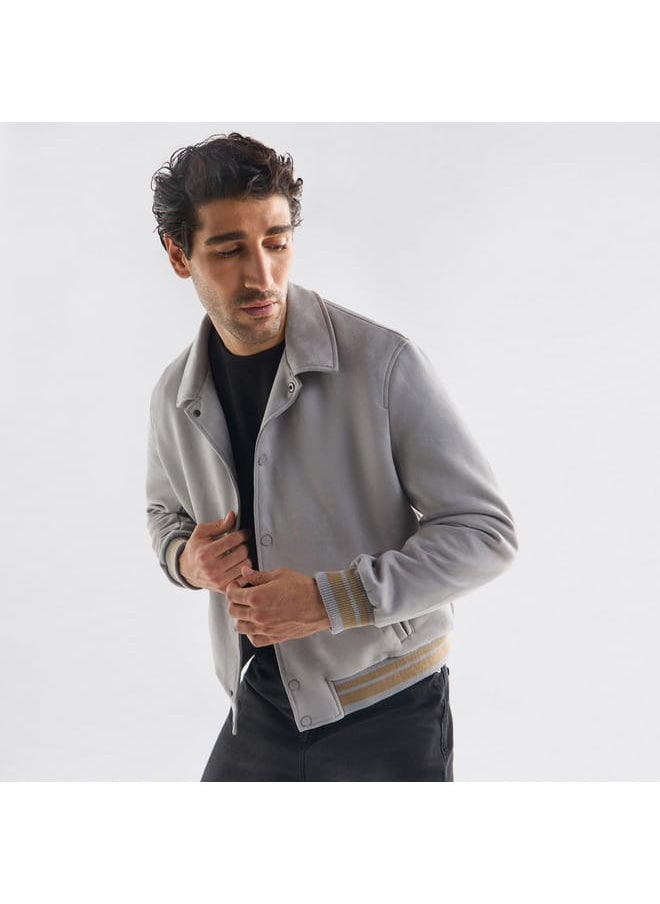 FAV - Striped Collared Varsity Jacket with Long Sleeves and Button Closure - Image 1