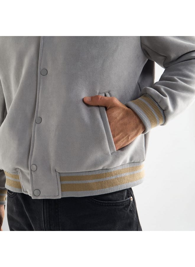 FAV - Striped Collared Varsity Jacket with Long Sleeves and Button Closure - Image 1