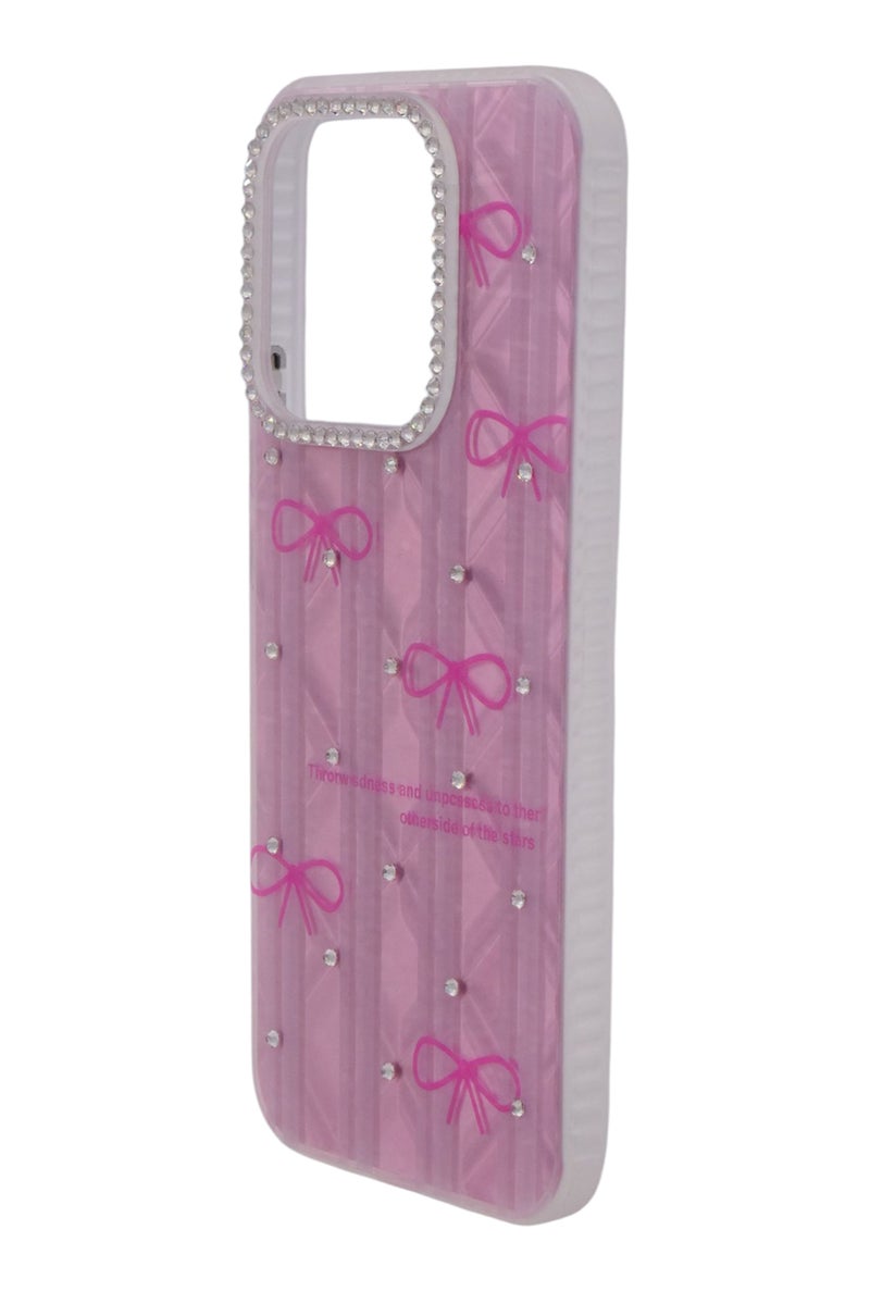 CFS TPU Bows Printed Back Cover Case with Rhinestone Camera Border For HONOR X8C - Pink Transparent - Image 2