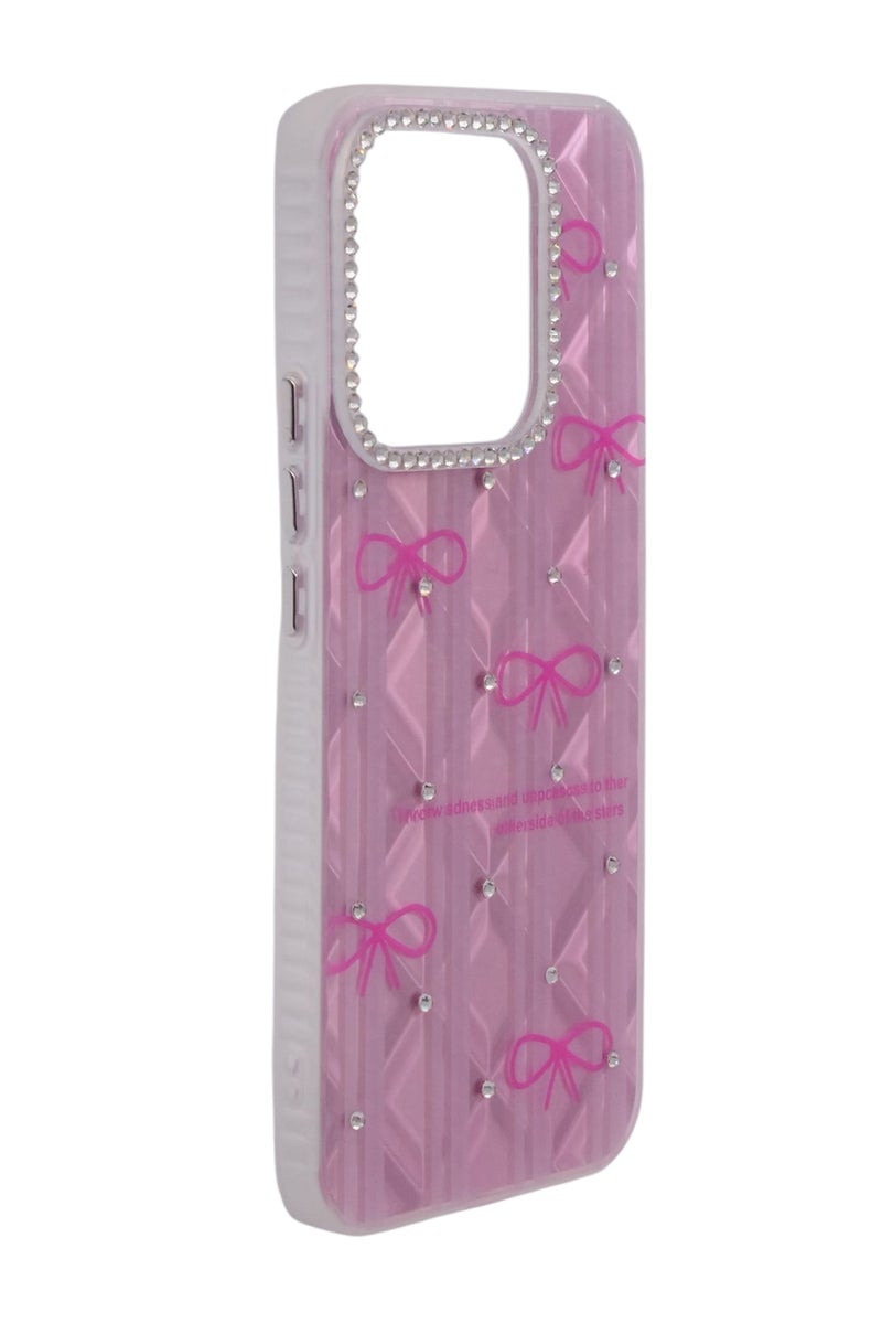CFS TPU Bows Printed Back Cover Case with Rhinestone Camera Border For HONOR X8C - Pink Transparent - Image 3
