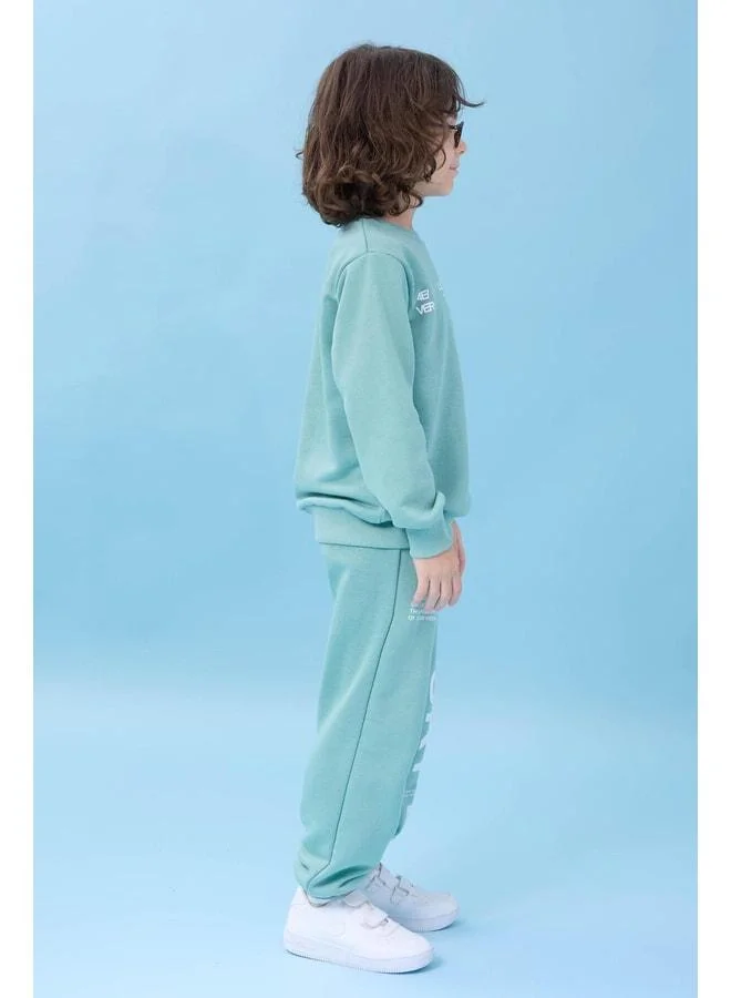 Perendi Boy's Bicycle Collar Print Seasonal Top and Bottom Set - Çağla