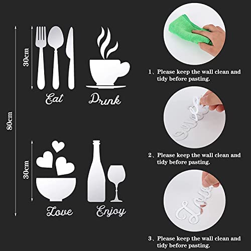 Incrizma Kitchen Logo Mirror Wall Sticker Fork Spoon Bowl Tea Cup Bottle 3D Acrylic Mirror DIY Mirror Decoration Kitchen Logo Detachable Mural Sticker, Dining Room, Coffee Shop, Bar (Silver) - Image 2