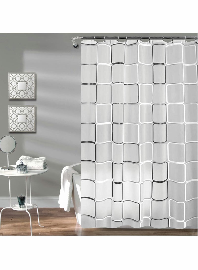 NIBEMINENT Bathroom Shower Curtain, Black and White Plaid Plastic Curtain for Decor, Waterproof Transparent Hook Set, Modern 71" x - Image 1