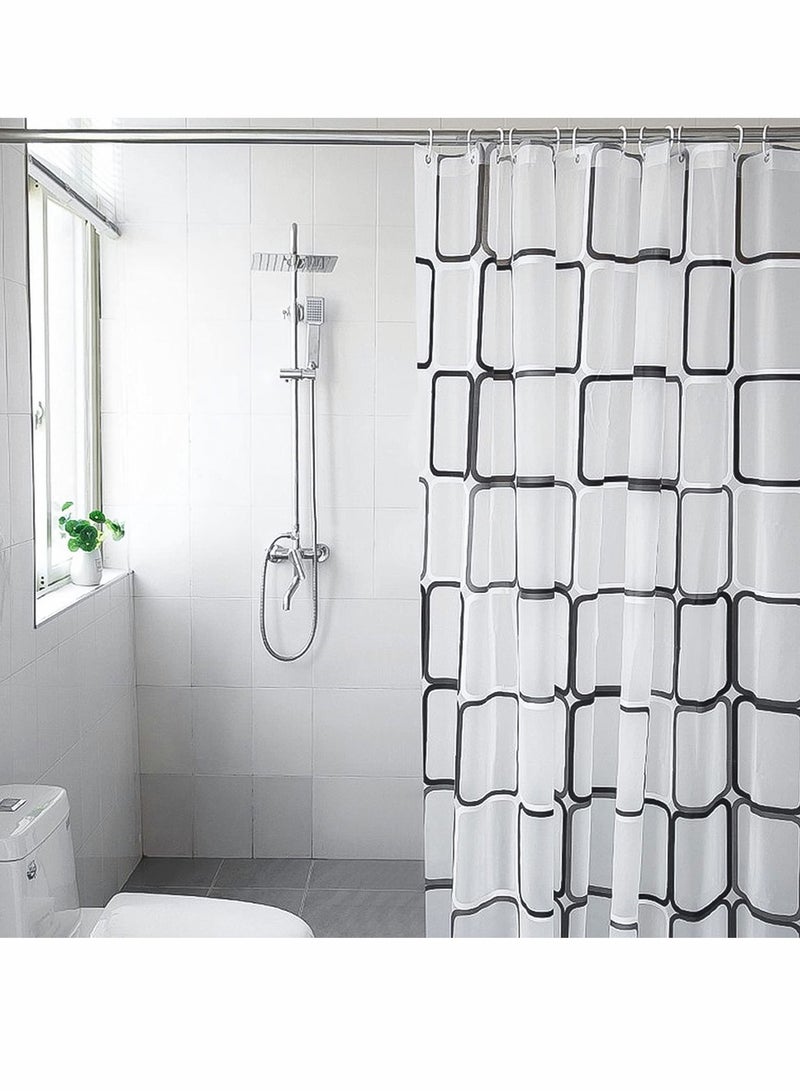 NIBEMINENT Bathroom Shower Curtain, Black and White Plaid Plastic Curtain for Decor, Waterproof Transparent Hook Set, Modern 71" x - Image 4