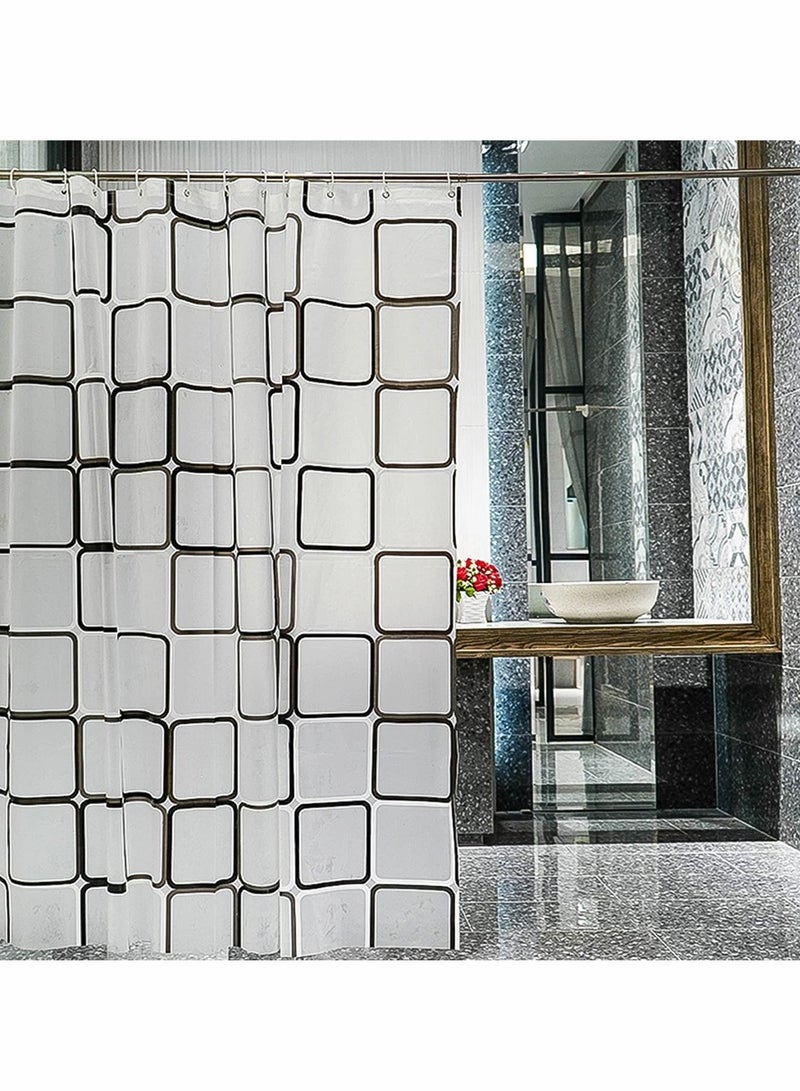 NIBEMINENT Bathroom Shower Curtain, Black and White Plaid Plastic Curtain for Decor, Waterproof Transparent Hook Set, Modern 71" x - Image 5