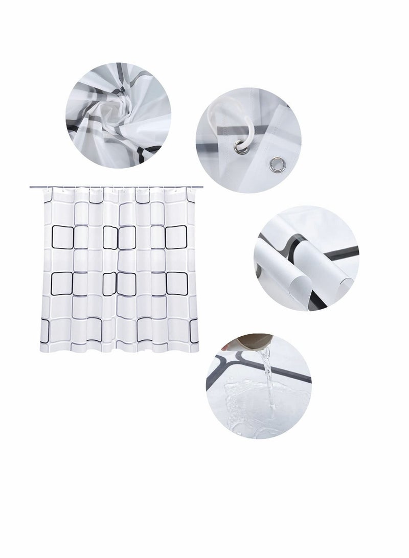 NIBEMINENT Bathroom Shower Curtain, Black and White Plaid Plastic Curtain for Decor, Waterproof Transparent Hook Set, Modern 71" x - Image 3
